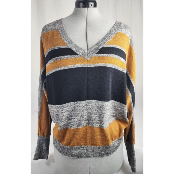 RVCA Carter V-Neck Sweater Black/Grey/Yellow Size Large - Picture 1 of 6